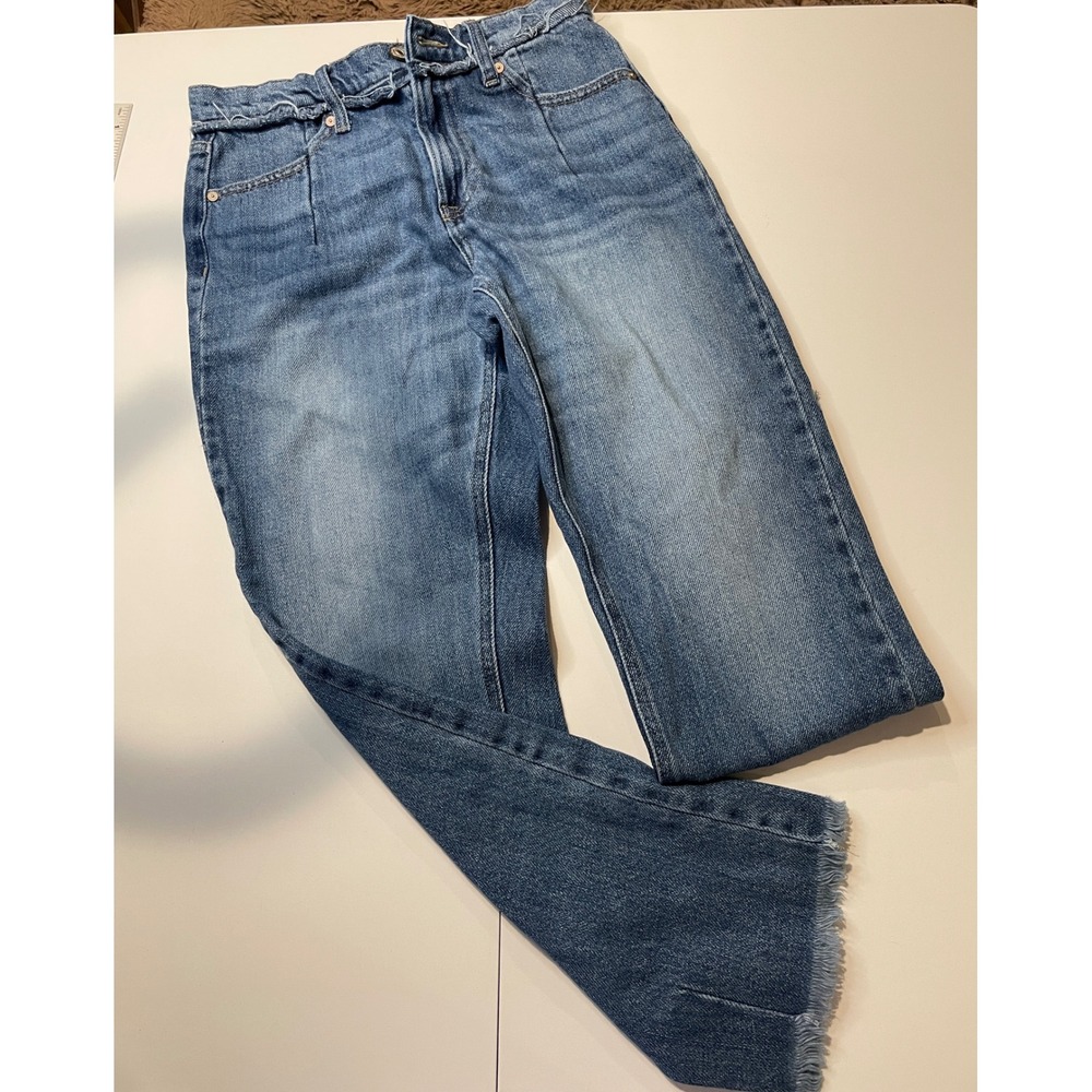 Kancan High Rise Straight Leg Frayed‎ Waist Raw Hem Blue Jeans KC8656M Size 3/25